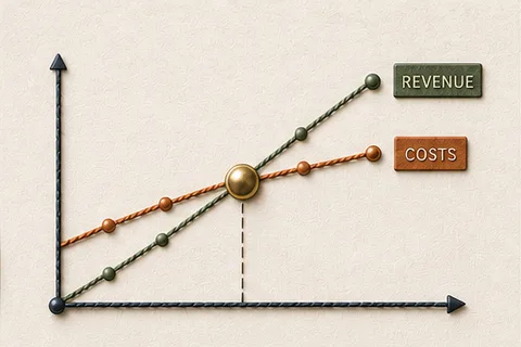 The actual ToolsPad break-even calculator artwork showing revenue and cost paths crossing