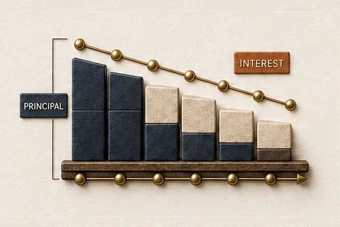 The actual ToolsPad business loan calculator artwork separating principal and interest