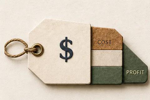 The actual ToolsPad calculator artwork separating cost, selling price, and profit