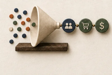 The actual ToolsPad marketing calculator artwork showing a funnel from audience to customer value