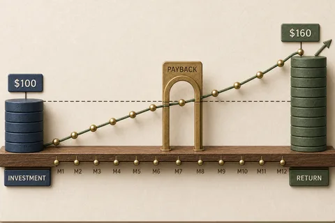 The actual ToolsPad ROI calculator artwork showing investment value returning over time