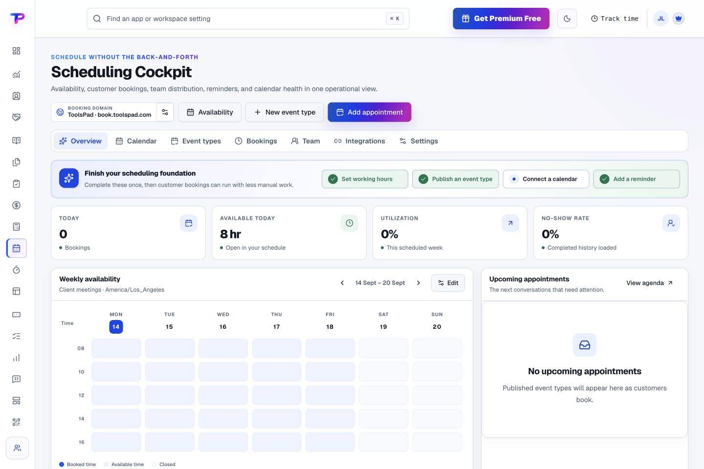 Appointment Scheduling product interface showing give your meetings one place to live