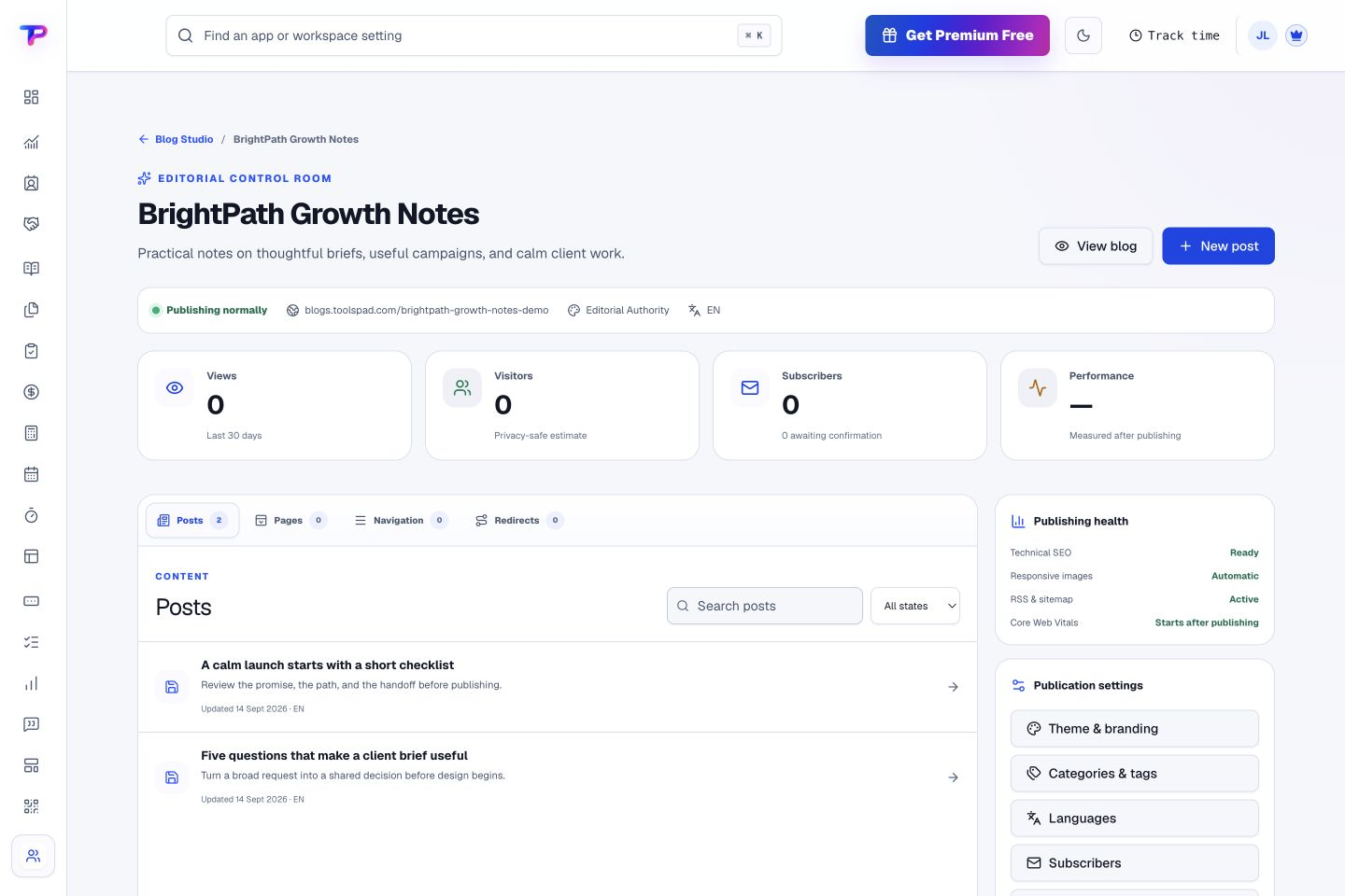 Blogs product interface showing make your expertise easier to publish