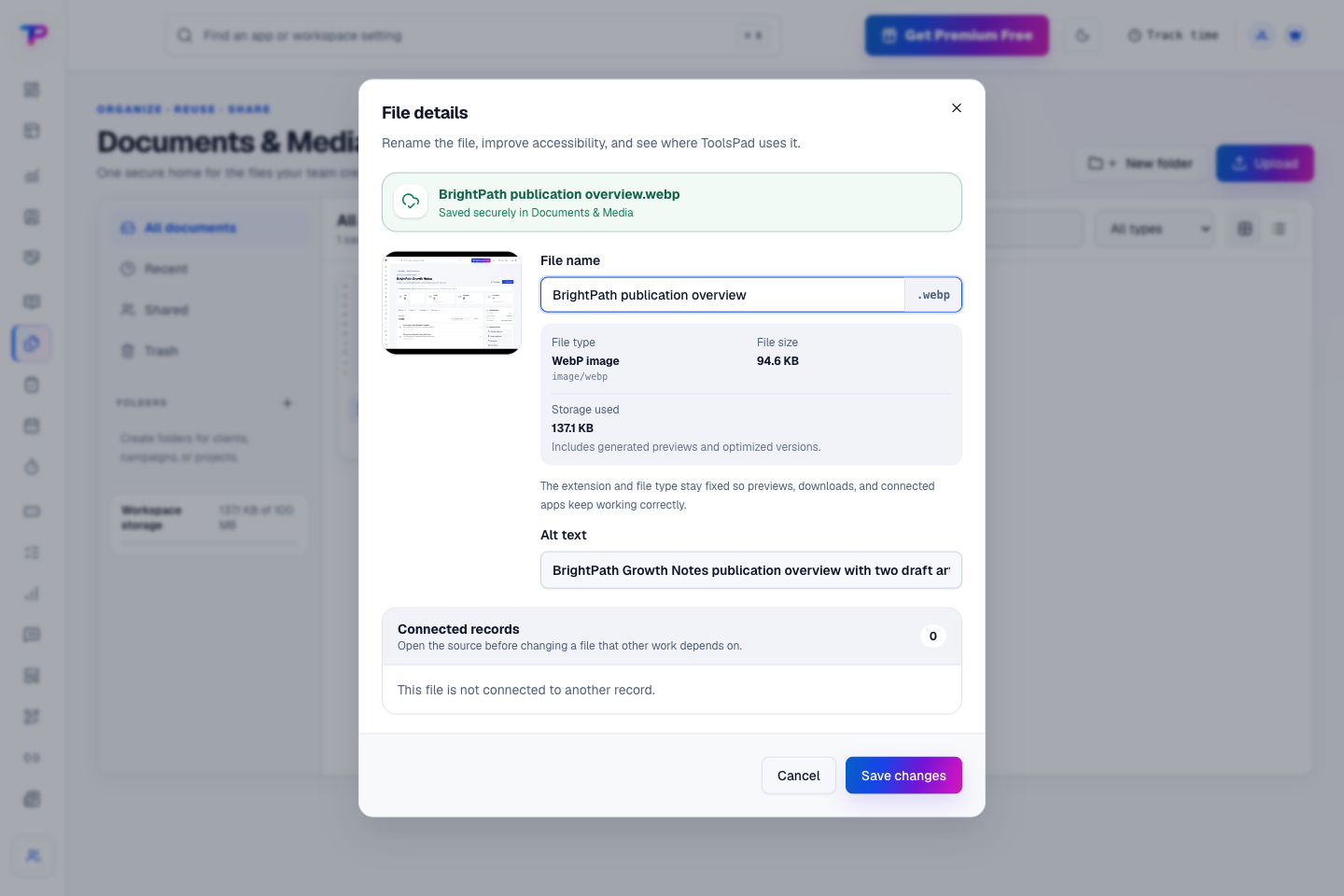 Documents & Media product interface showing know the file before you reuse it
