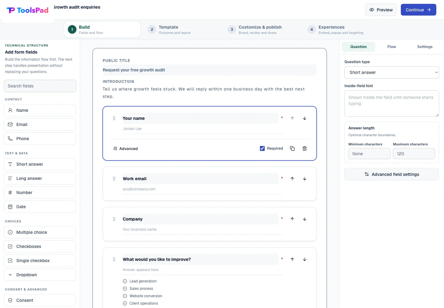 Lead Forms product interface showing build, style, and publish in one flow