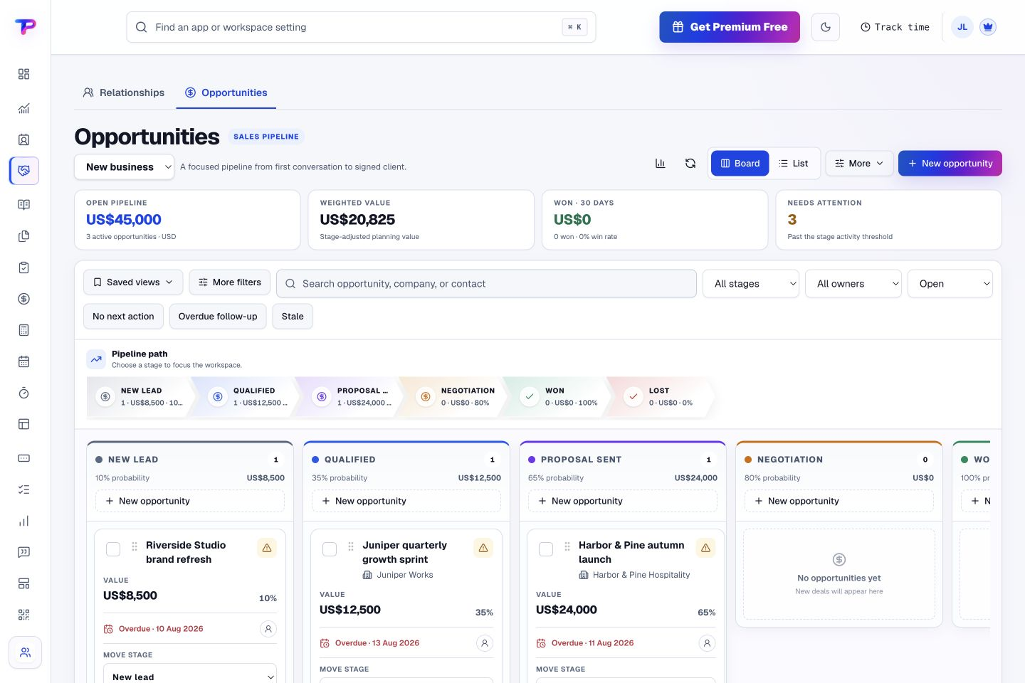 Opportunities product interface showing see where your next business could come from