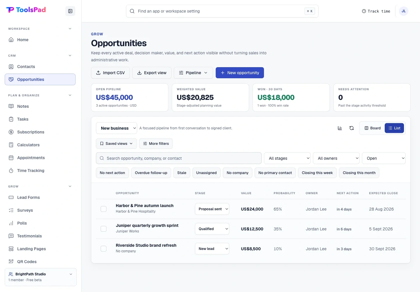 Opportunities product interface showing switch from visual movement to precise review
