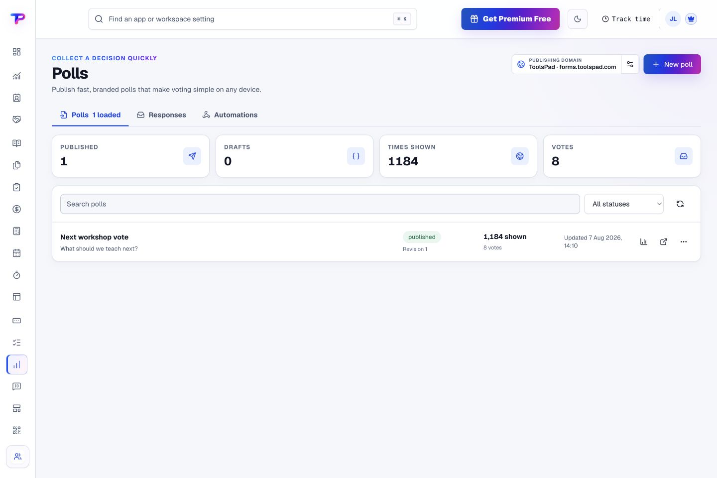 Polls product interface showing give your audience an easy way to weigh in