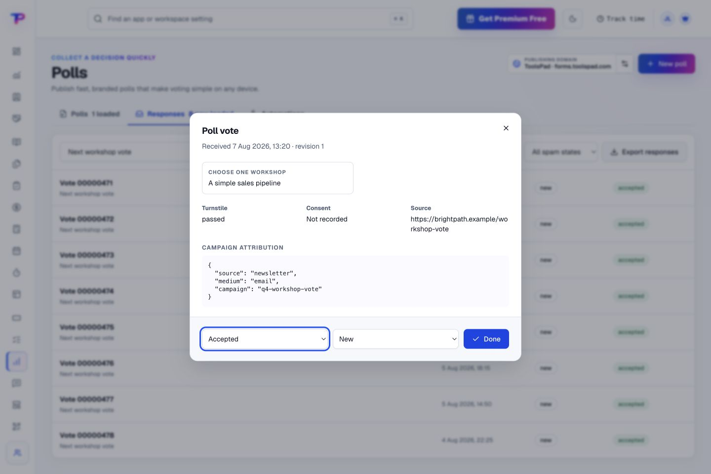 Polls product interface showing understand the context behind a vote