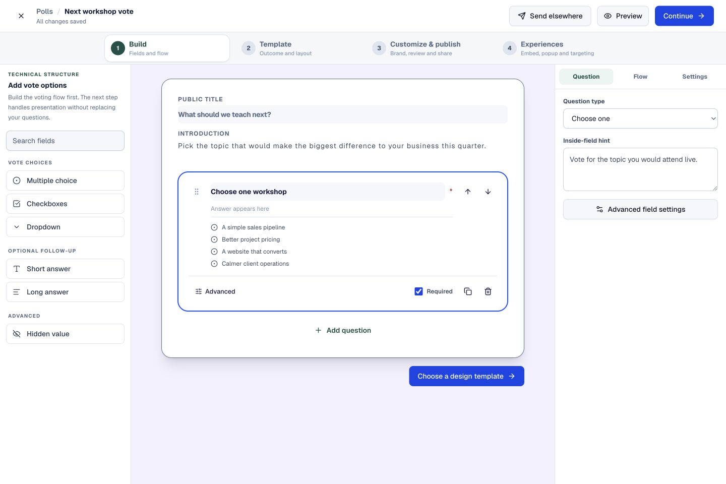 Polls product interface showing one clear question. a simple choice.