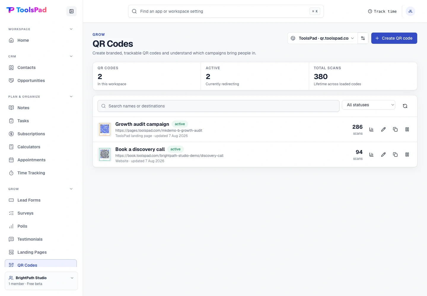 QR Code Generator product interface showing recognizable branded qr campaigns