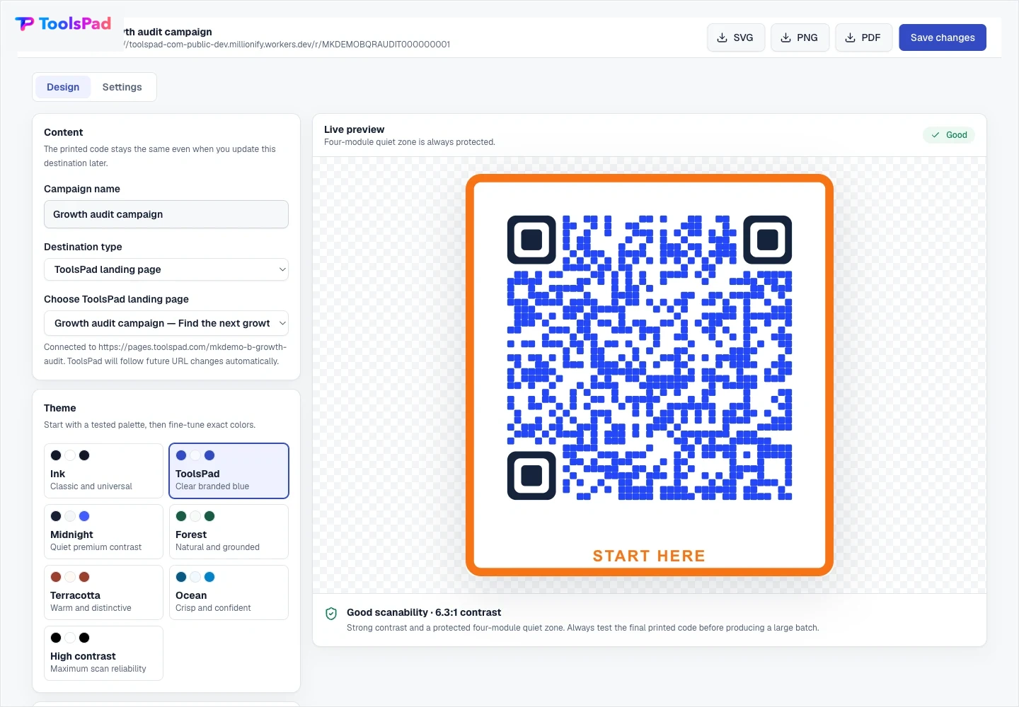 QR Code Generator product interface showing design a code people can still scan