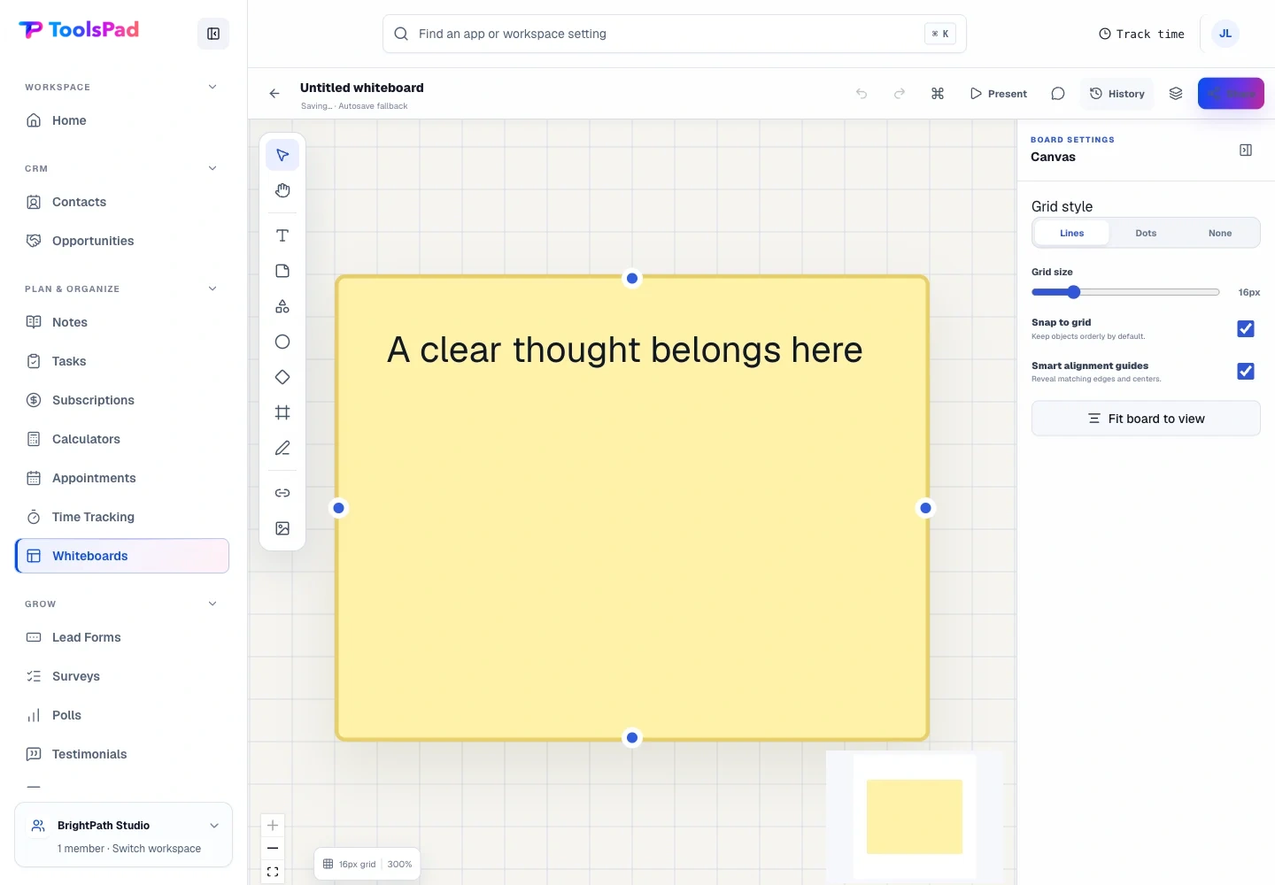 Whiteboards product interface showing shape an idea on a precise, unlimited canvas
